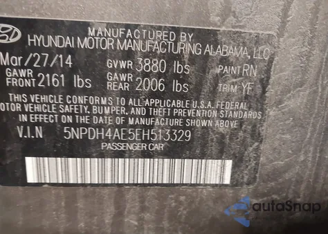 2014 Hyundai Elantra Se z USA, uszkodzony, nr VIN 5NPDH4AE5EH513329